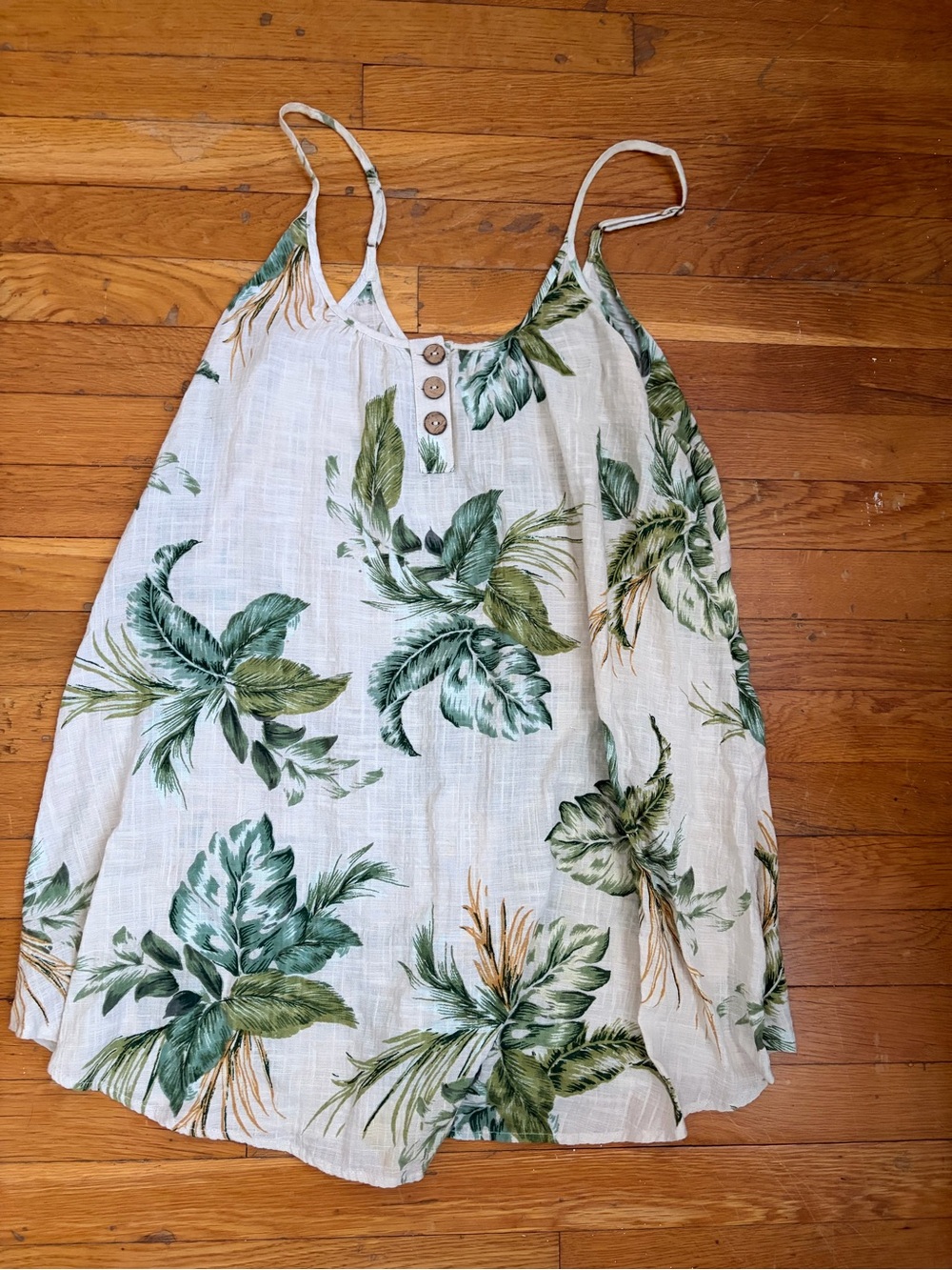Rip Curl White Sundress with Green Tropical Leaf Print
